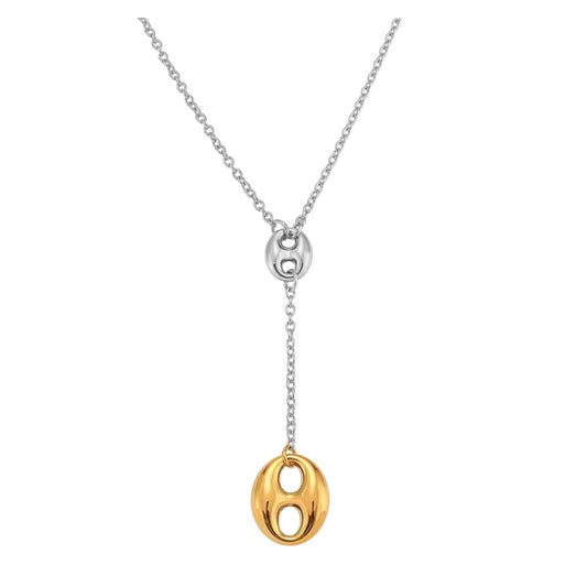 Lariat Necklace in Puffed Mariner Silver Gold Charm