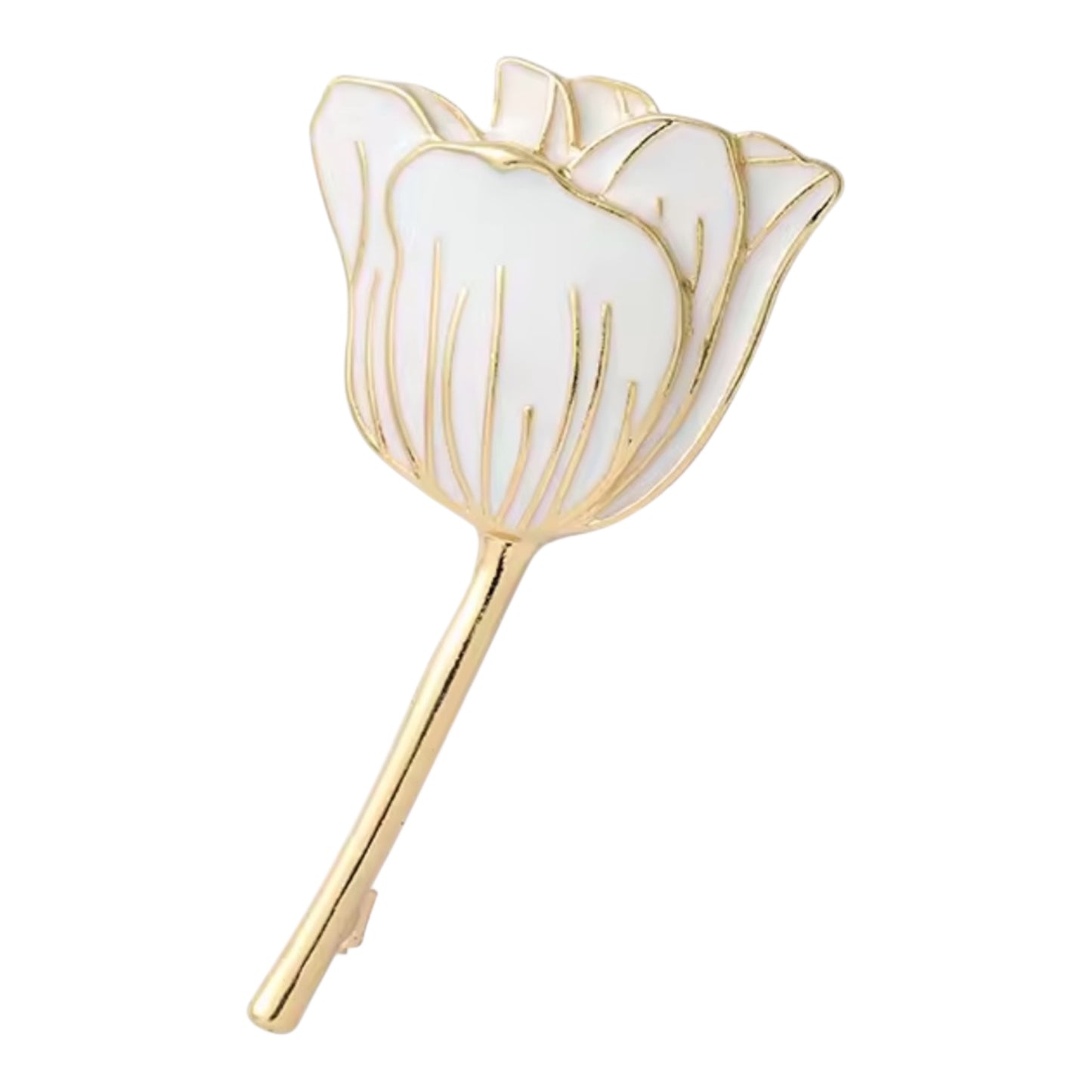 Tulip Flower Brooch in White Enamel