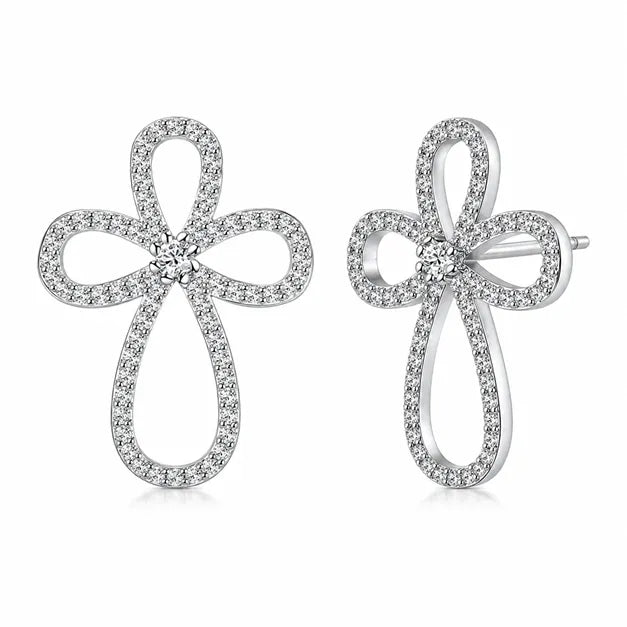 Twisted Cross Stud Earrings in Cubic Zirconia Accent