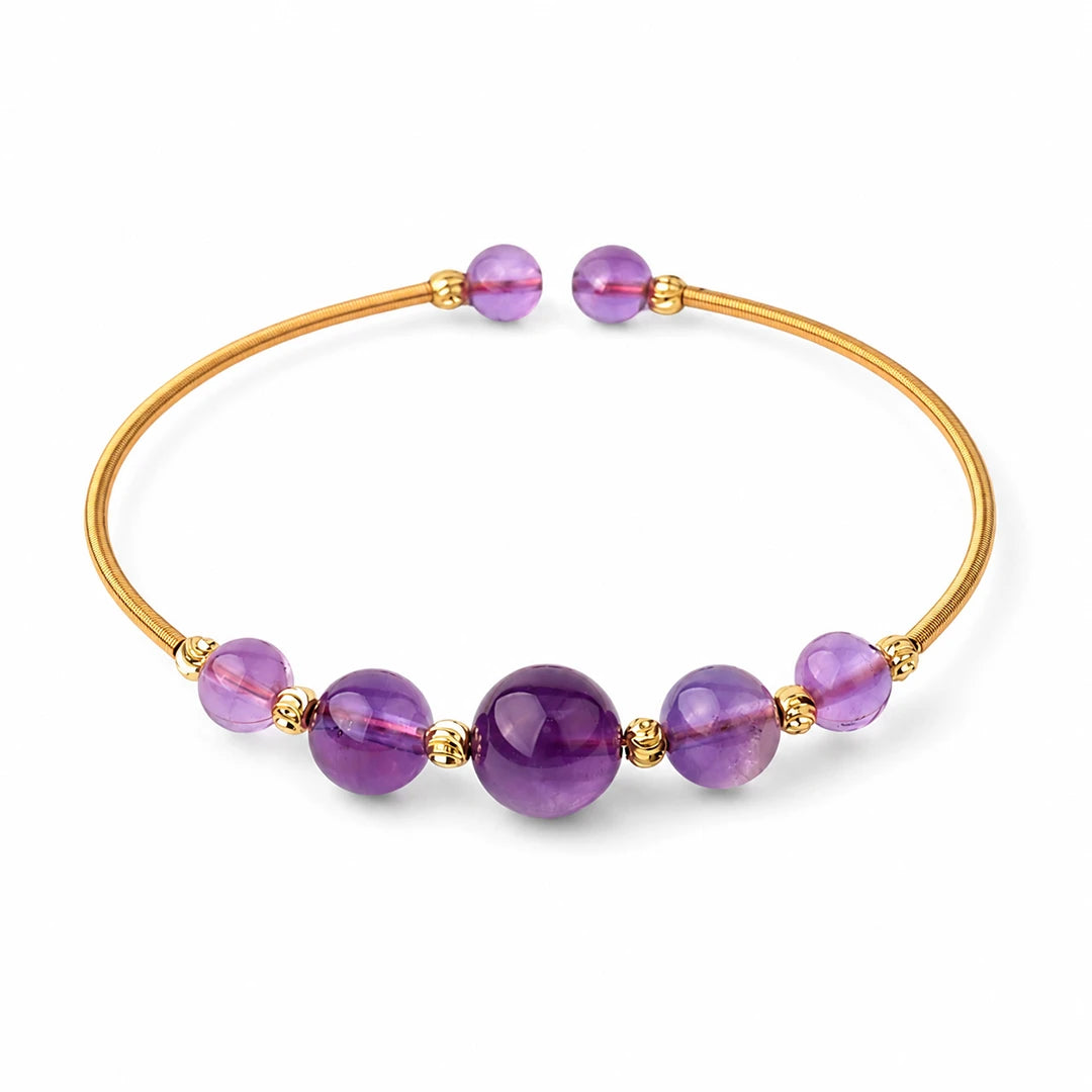 Amethyst Beaded Gold Open Wire Bracelet