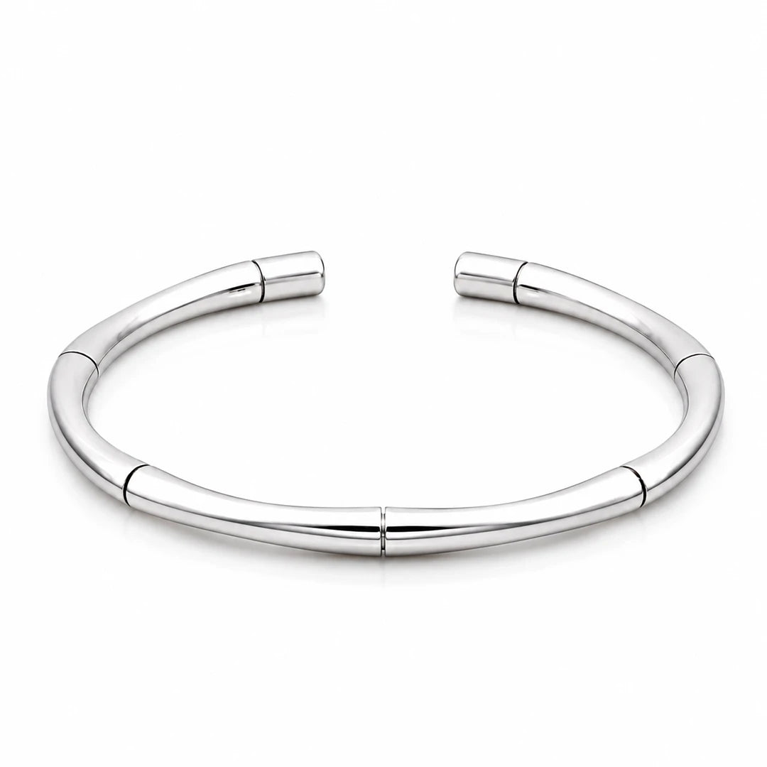 Zard Jewelry Bamboo Shaped Open Cuff Bangle Sterling Silver Minimalist Simple Bracelet