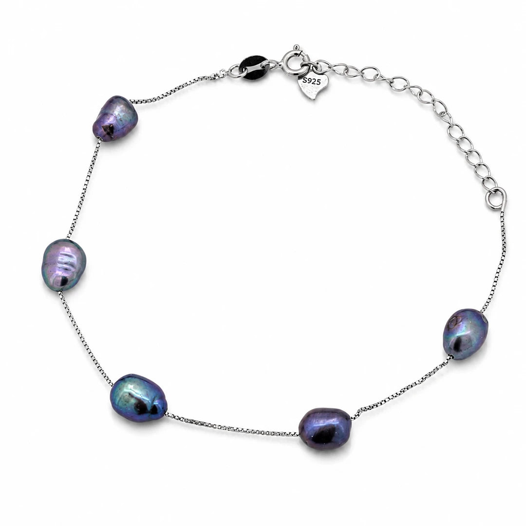 Zard Jewelry Baroque Black Freshwater Pearls Station Bracelet