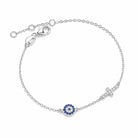 Zard Jewelry Blue CZ Round Evil Eye and Cross Charm Protection Bracelet