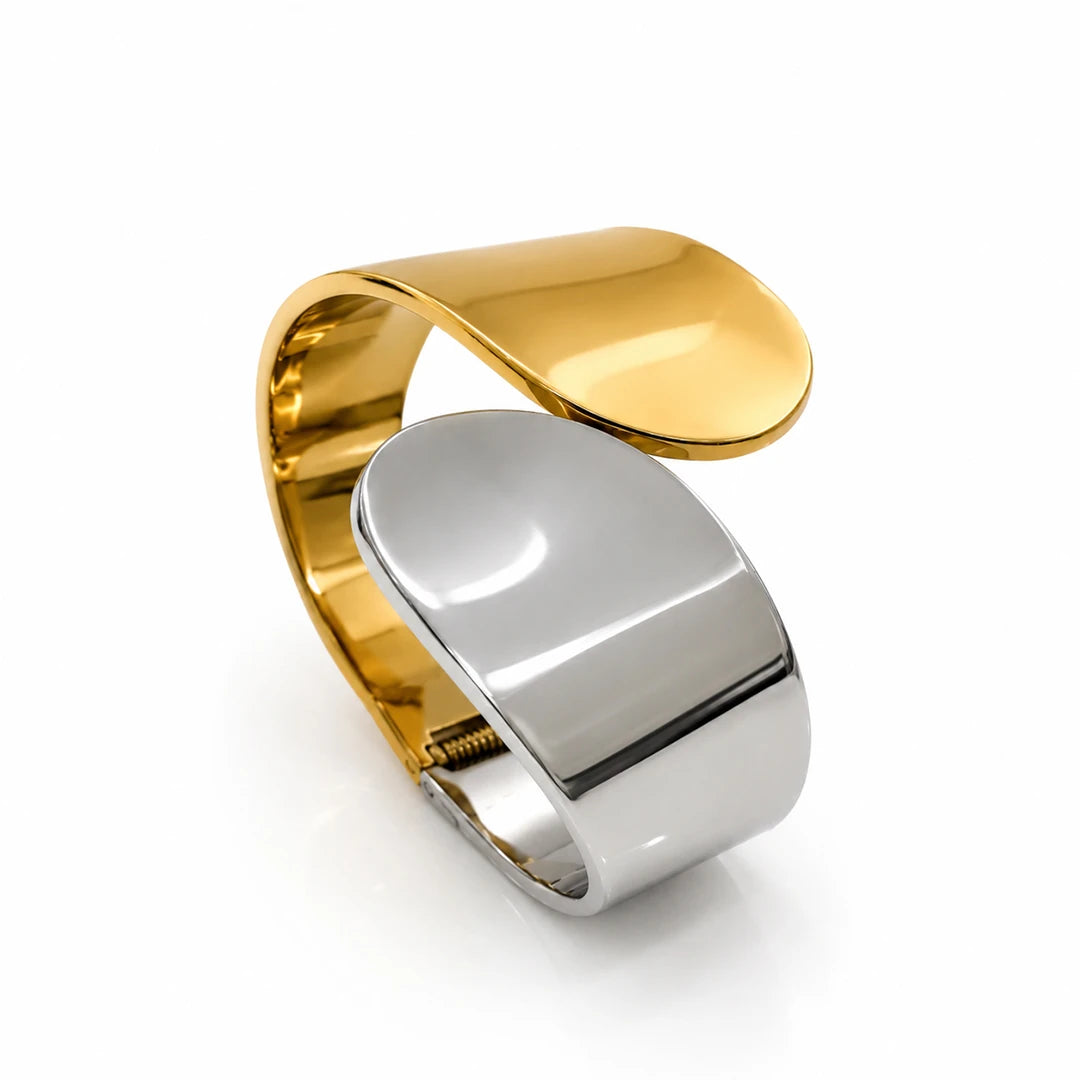 Bold Sculptural Cuff Bracelet, two-tone