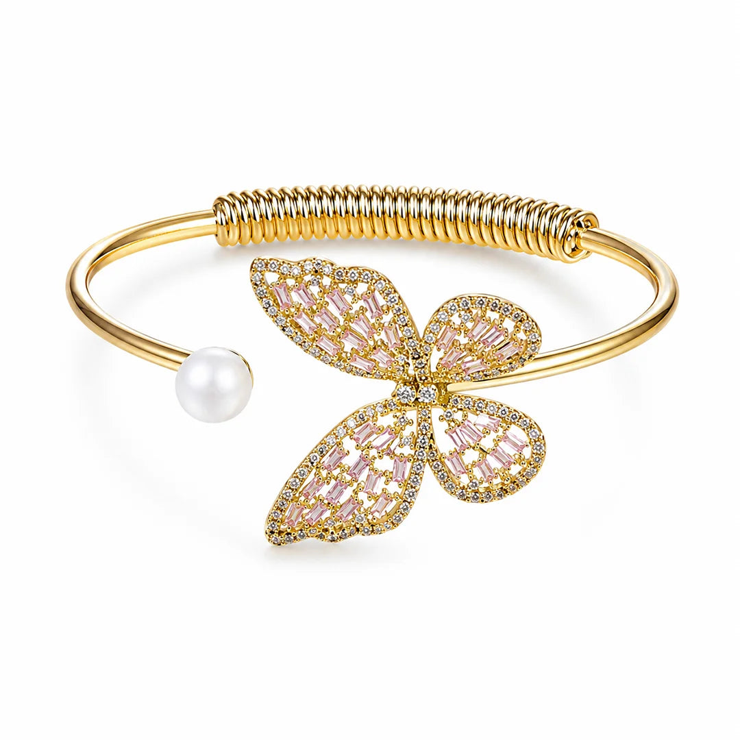 Butterfly Pearl Open Cuff Bracelet, alternate angle
