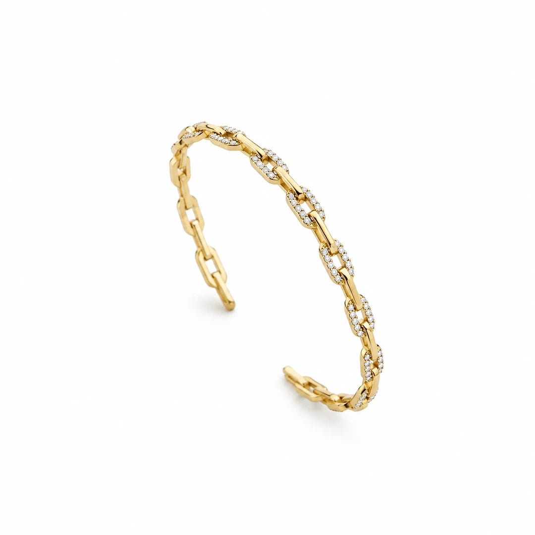 Zard Jewelry Chain Link Cuff Bracelet in Cubic Zirconia Accent