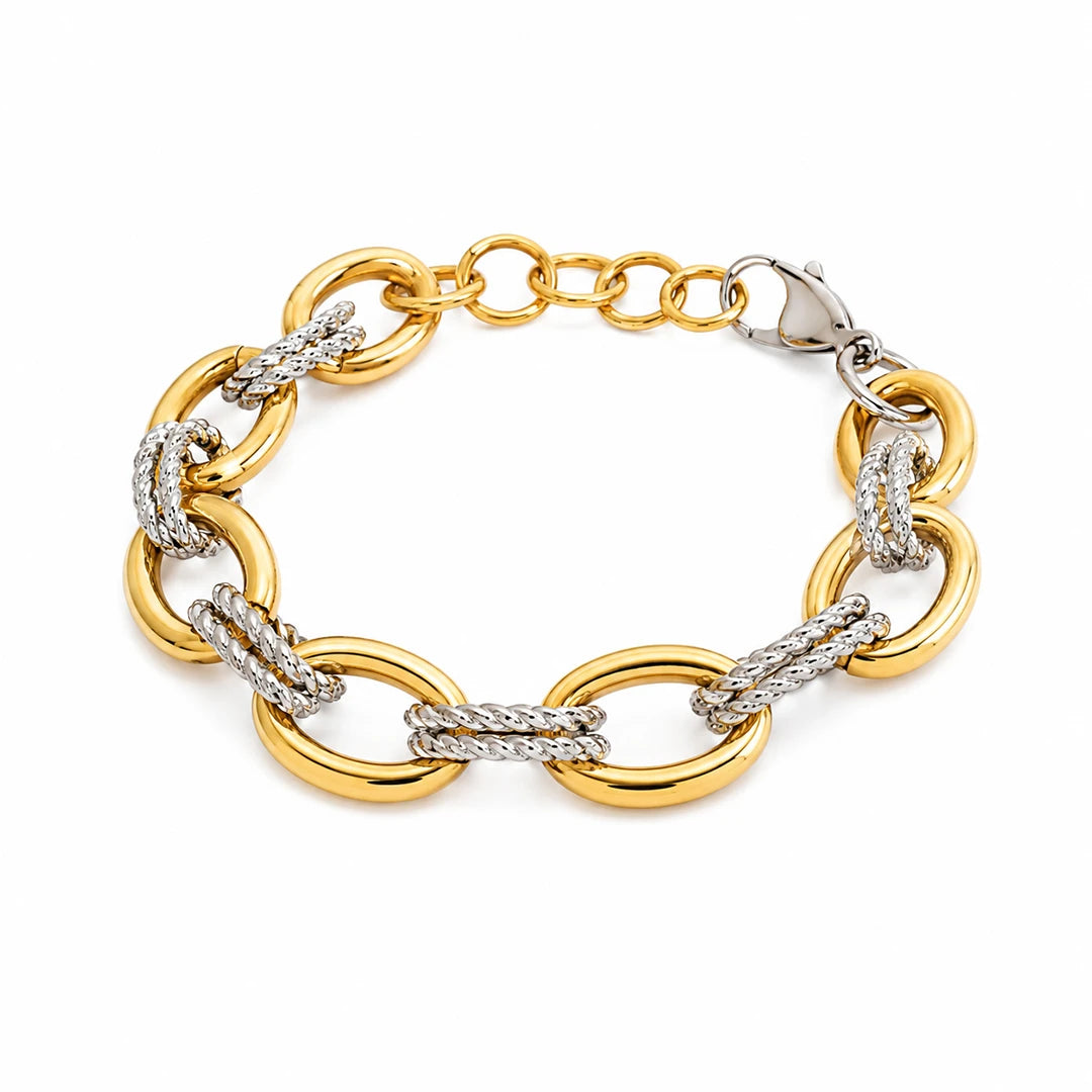 Zard Jewelry Chunky Link Chain Bracelet in Gold Silver Combination
