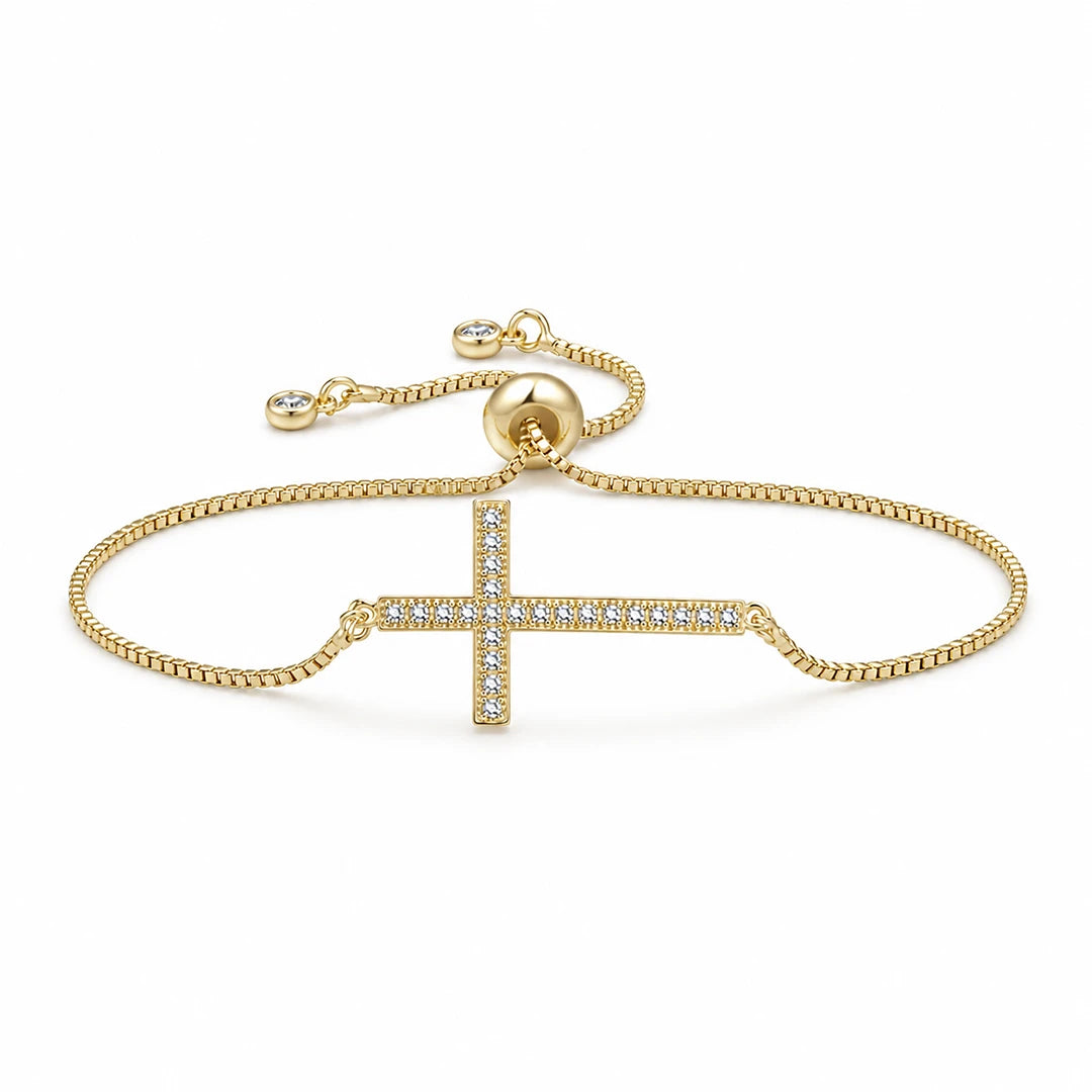 Zard Jewelry Cross Bolo Bracelet in Cubic Zirconia Accent Silver and Gold, gold