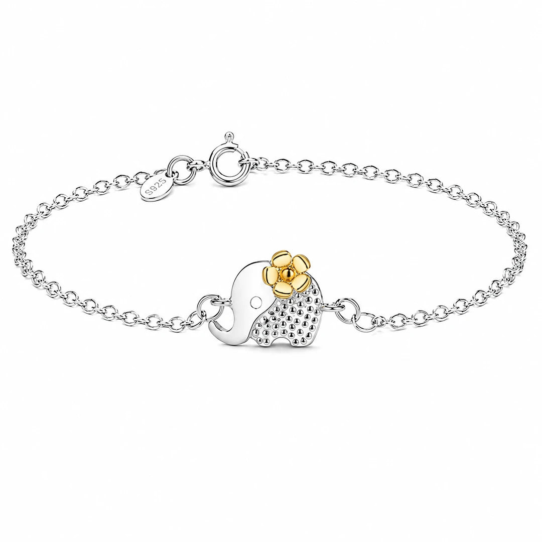 Zard Jewelry Elephant with Flower Link Chain Bracelet Sterling Silver