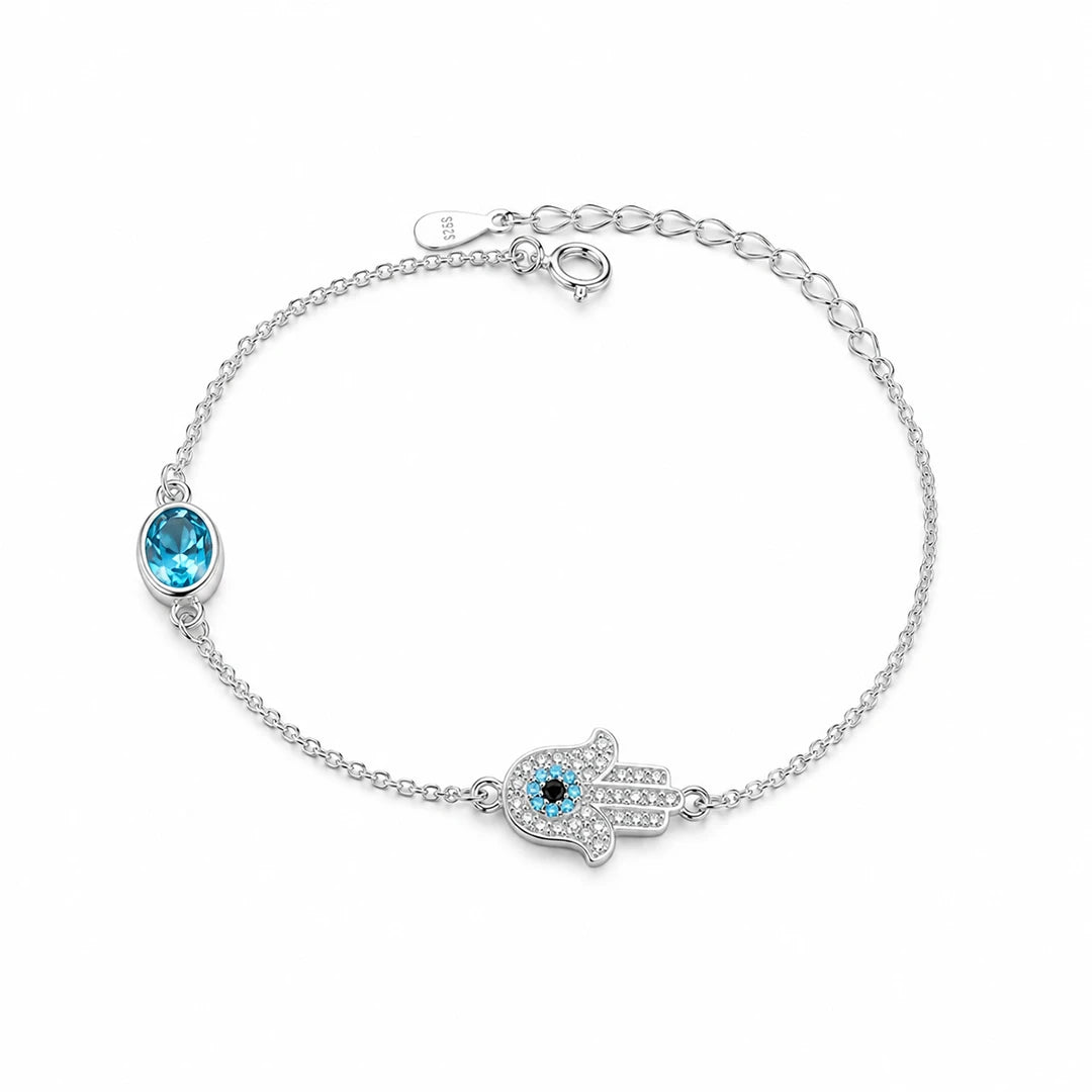 Zard Jewelry Evil Eye Hamsa Hand Bracelet in Blue CZ