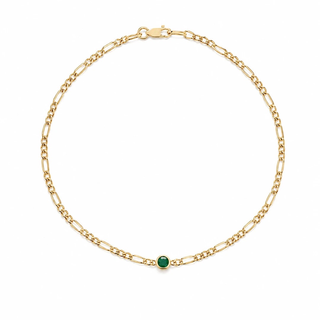 Zard Jewelry Green CZ Figaro Chain Bracelet