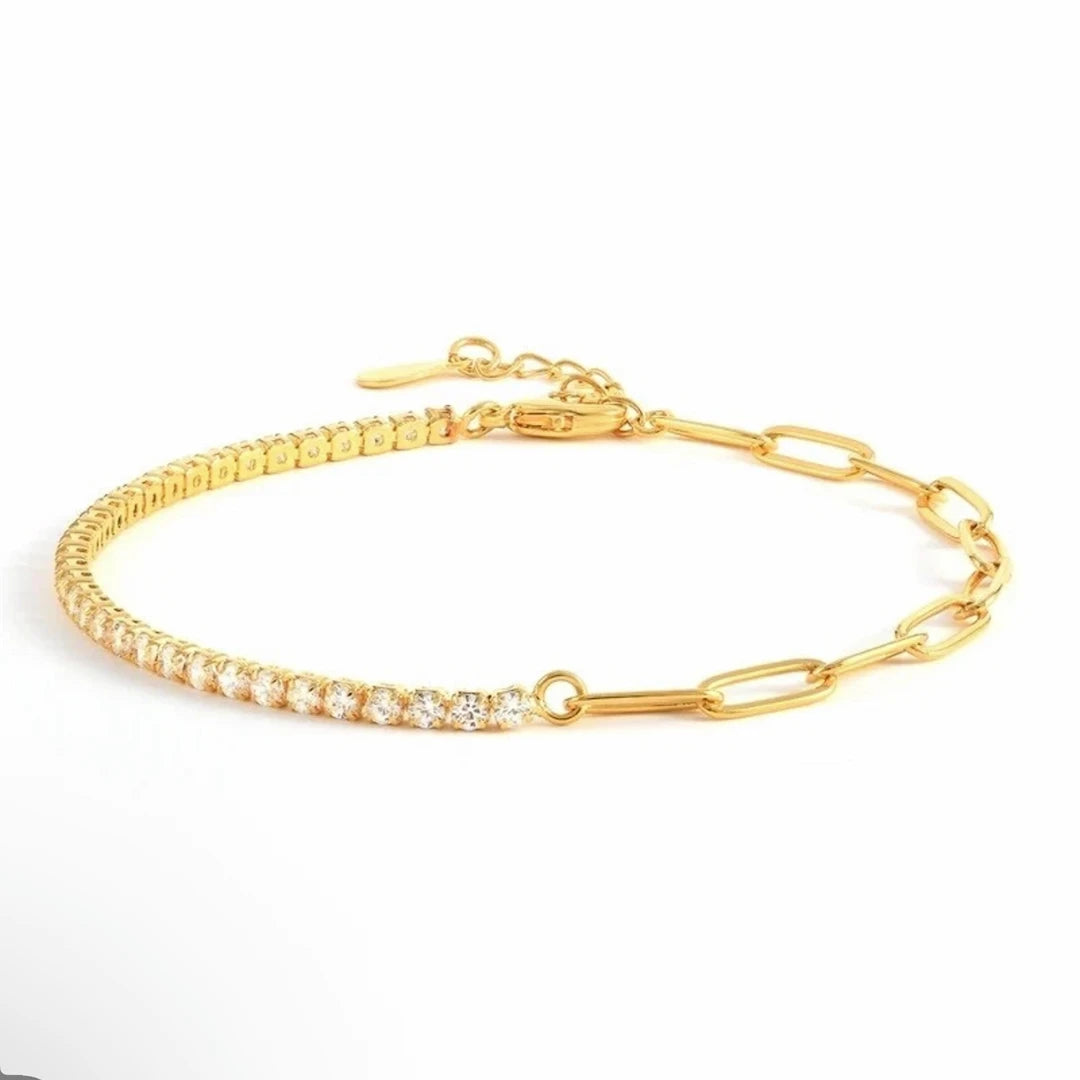 Half Paperclip Half Tennis Bracelet in CZ