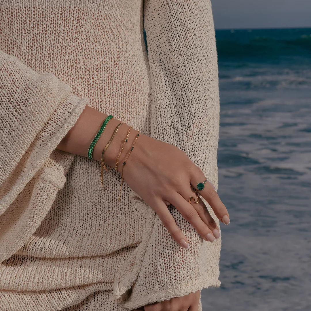 Zard Jewelry Herringbone Chain Bracelet in Gold Vermil 3 mm worn on a model's wrist
