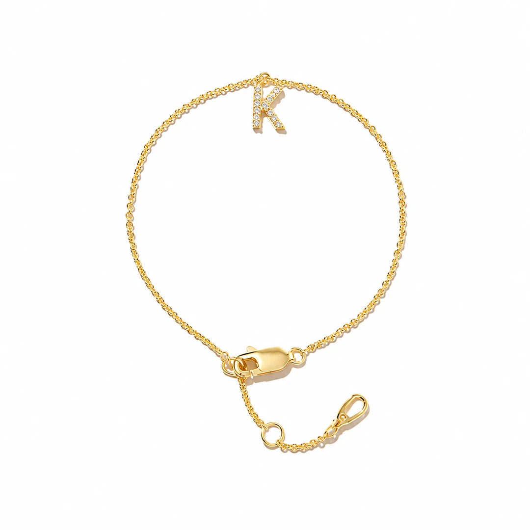 Initial Letter Bracelet in Cubic Zirconia Pave and Gold Vermeil, initial letter option 2