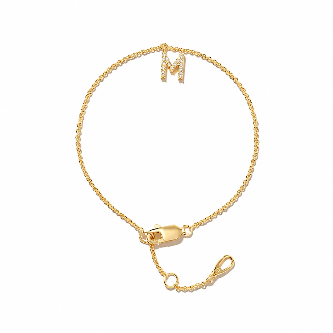 Initial Letter Bracelet in Cubic Zirconia Pave and Gold Vermeil, initial letter option 3