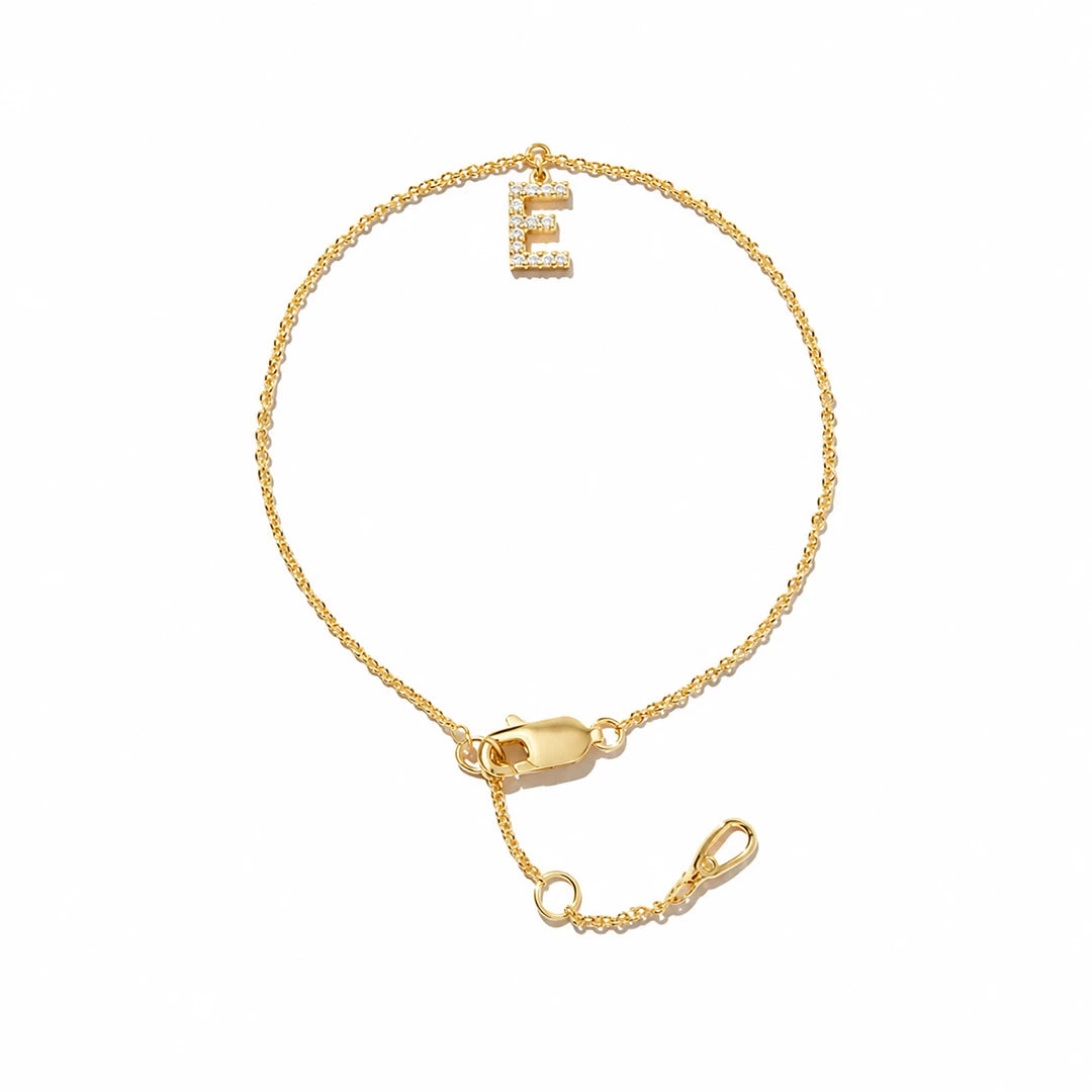 Initial Letter Bracelet in Cubic Zirconia Pave and Gold Vermeil, initial letter option 4
