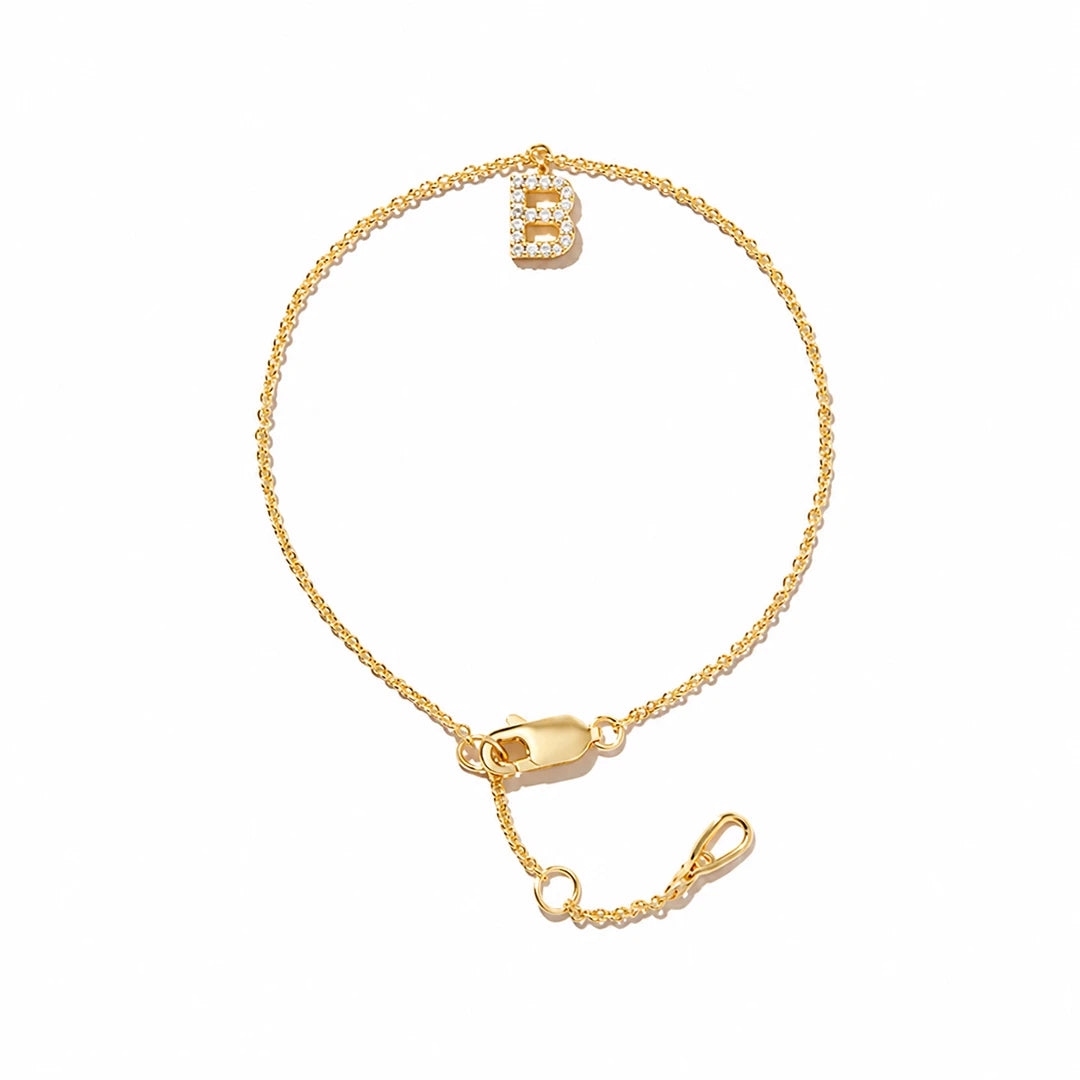 Initial Letter Bracelet in Cubic Zirconia Pave and Gold Vermeil, initial letter option 5