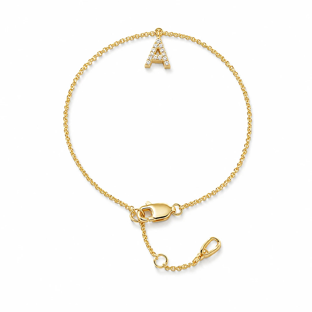 Initial Letter Bracelet in Cubic Zirconia Pave and Gold Vermeil, initial letter option 6