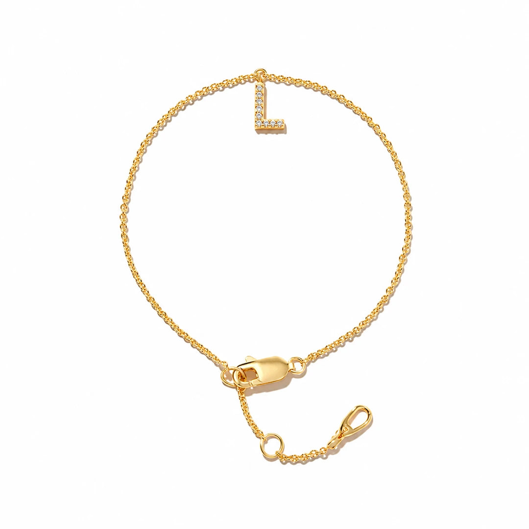 Initial Letter Bracelet in Cubic Zirconia Pave and Gold Vermeil, initial letter option 7