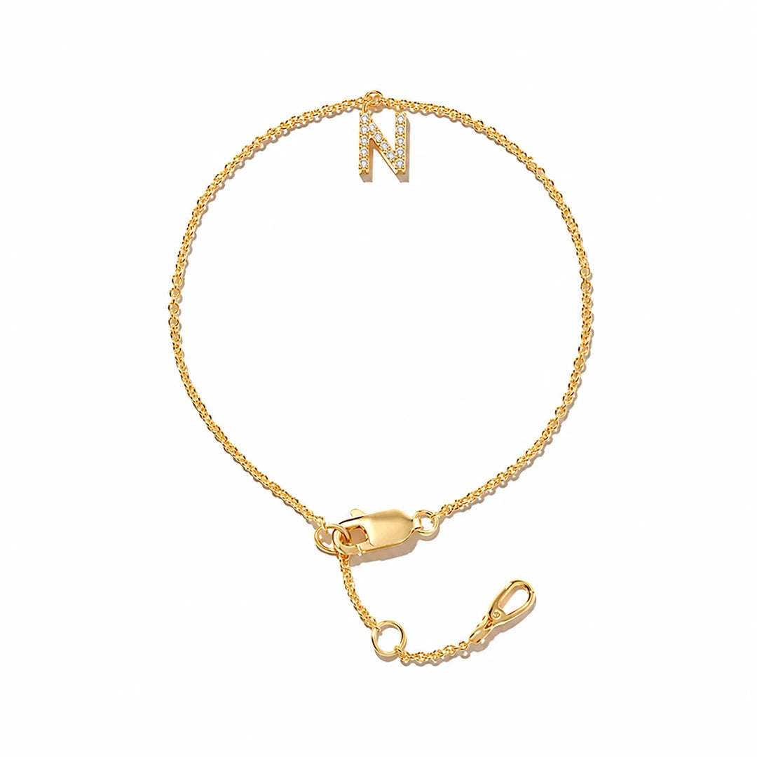 Initial Letter Bracelet in Cubic Zirconia Pave and Gold Vermeil, initial letter option 9
