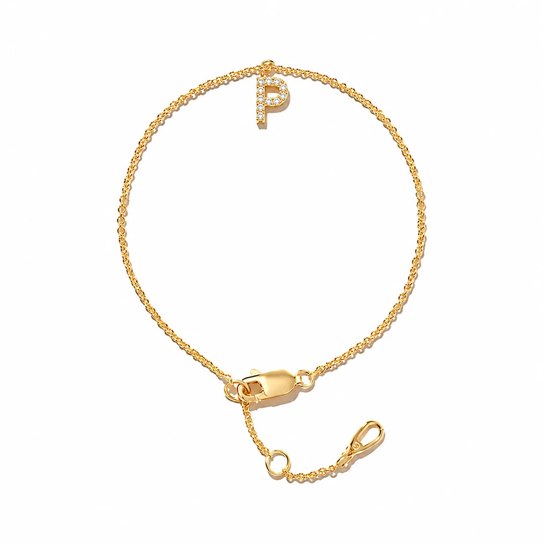 Initial Letter Bracelet in Cubic Zirconia Pave and Gold Vermeil, initial letter option 10