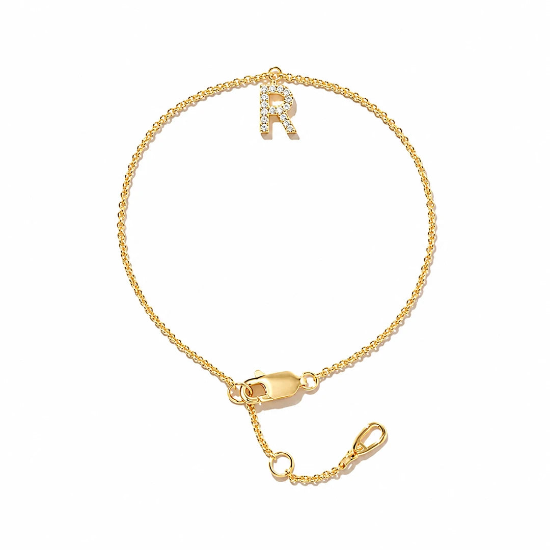 Initial Letter Bracelet in Cubic Zirconia Pave and Gold Vermeil, initial letter option 11