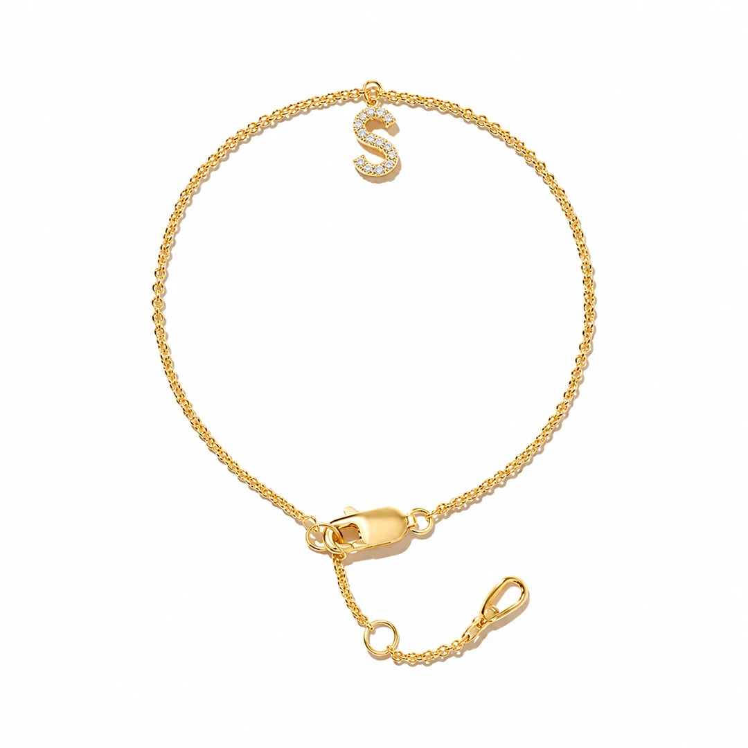 Initial Letter Bracelet in Cubic Zirconia Pave and Gold Vermeil, initial letter option 12