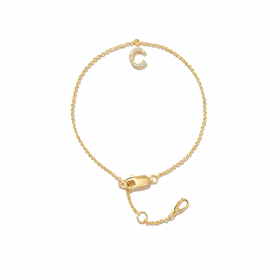 Initial Letter Bracelet in Cubic Zirconia Pave and Gold Vermeil, initial letter option 13