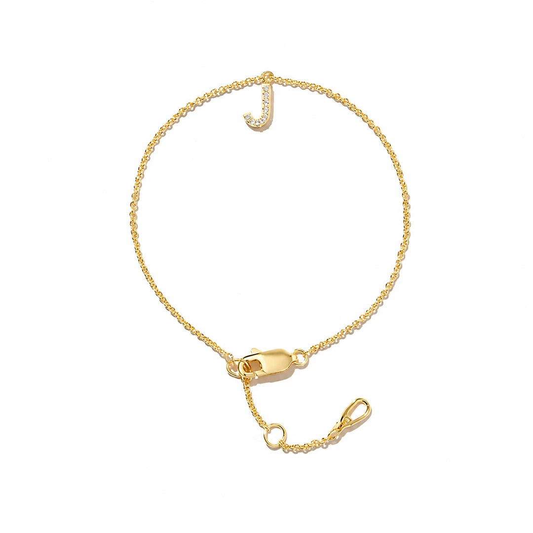Initial Letter Bracelet in Cubic Zirconia Pave and Gold Vermeil, initial letter option 14