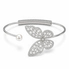Zard Jewelry Large Butterfly Pearl Open Cuff Bracelet in CZ Accents