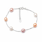 Zard Jewelry Multi-Color Freshwater Pearl Station Bracelet in 925 Sterling Silver