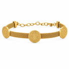 Zard Jewelry Saint Benedict Cross Charm Mesh Bracelet Silver and Gold, gold