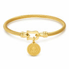 Zard Jewelry Saint Benedict Medal Charm Twisted Rope Bangle Bracelet Gold and Silver, gold