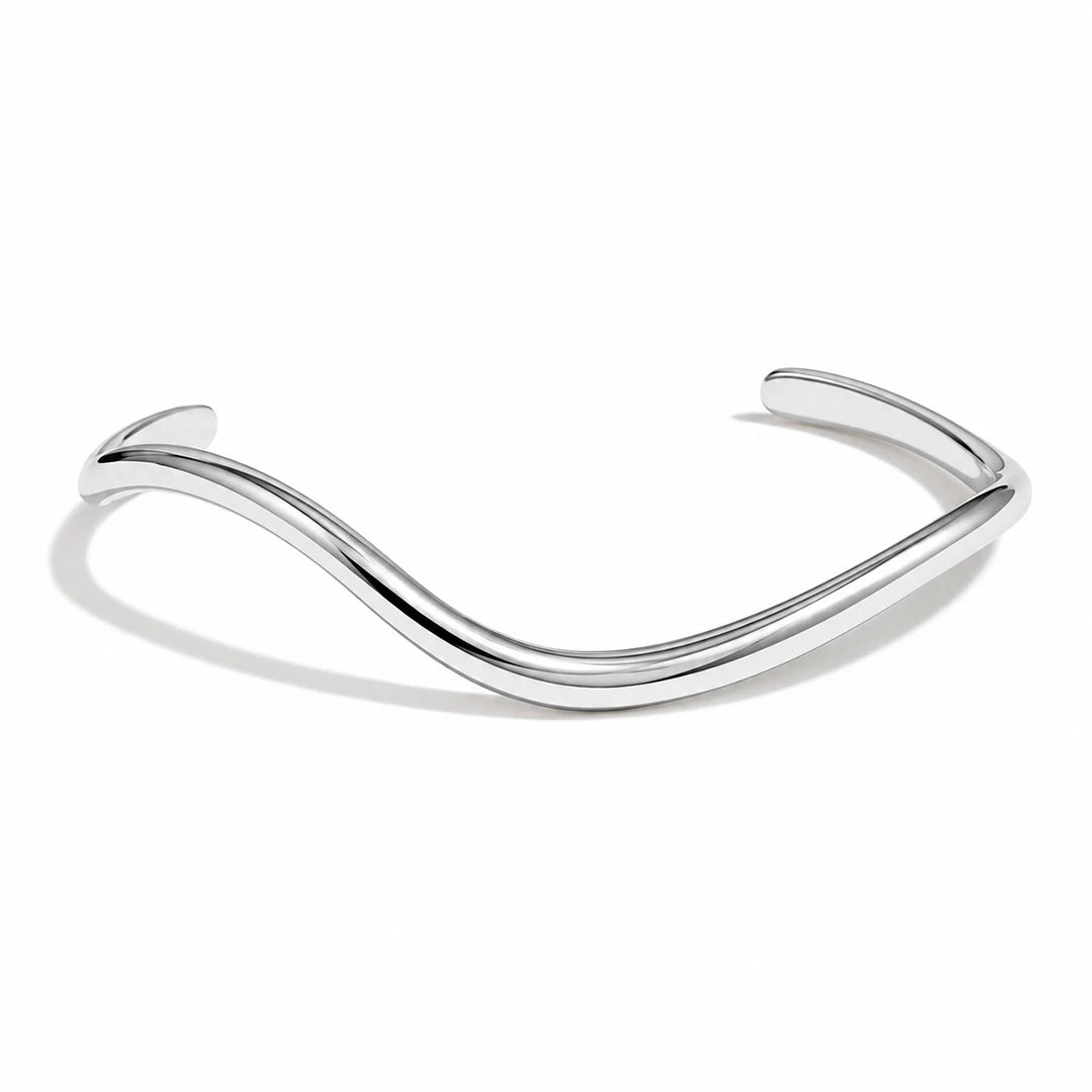 Sculptural Wave Open Cuff Bracelet, silver