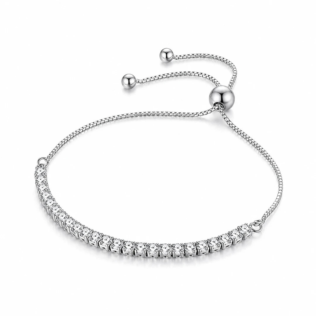 Zard Jewelry Tennis Bolo Bracelet in Clear Cubic Zirconia and 925 Sterling Silver