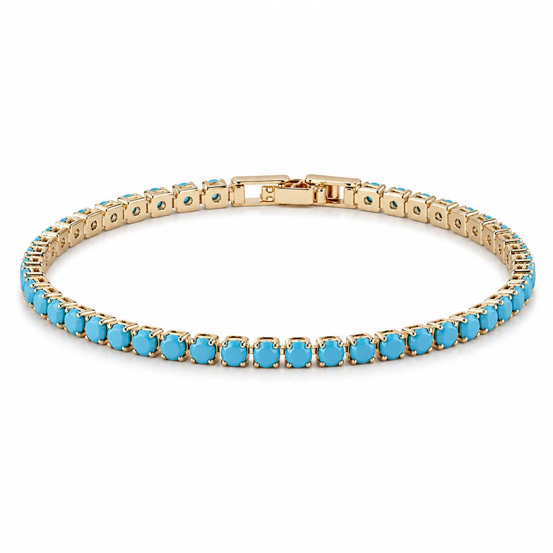 Zard Jewelry Turquoise Tennis Bracelet, gold