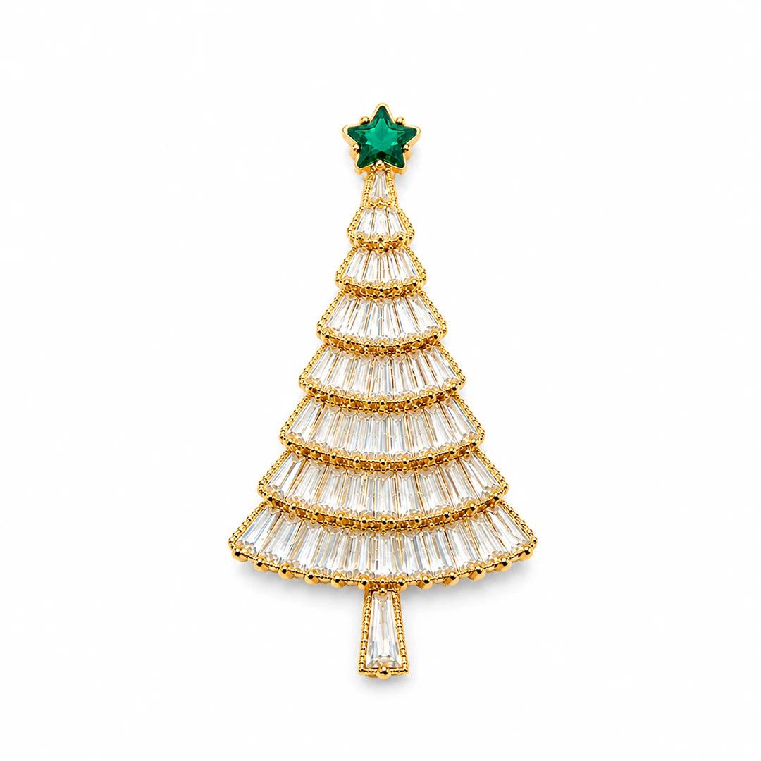 Zard Jewelry Christmas Tree Pin Brooch Green Star in Gold
