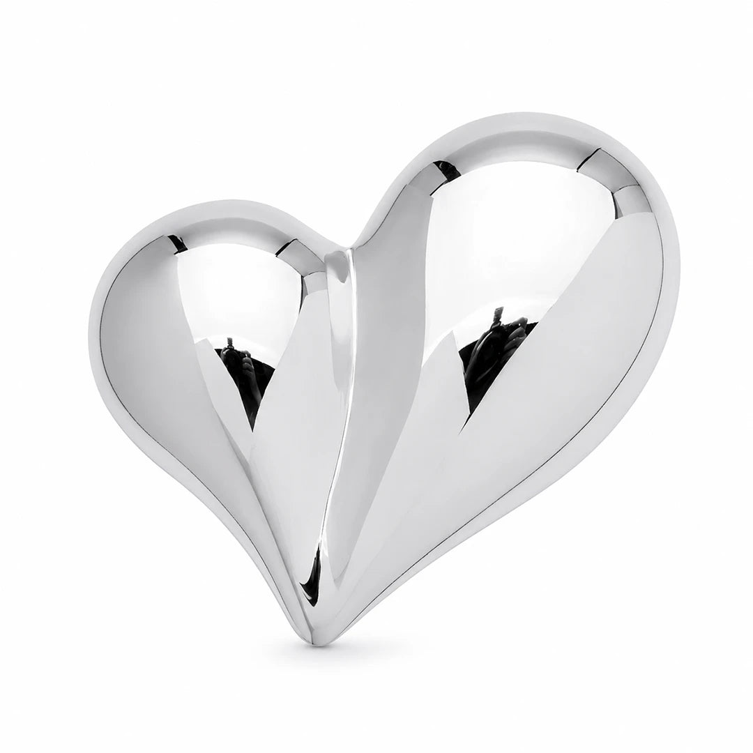 Chunky Puffy Heart Brooch Statement Pin, silver