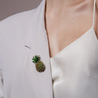 Crystal Pineapple Brooch Pin pinned to a model's outfit