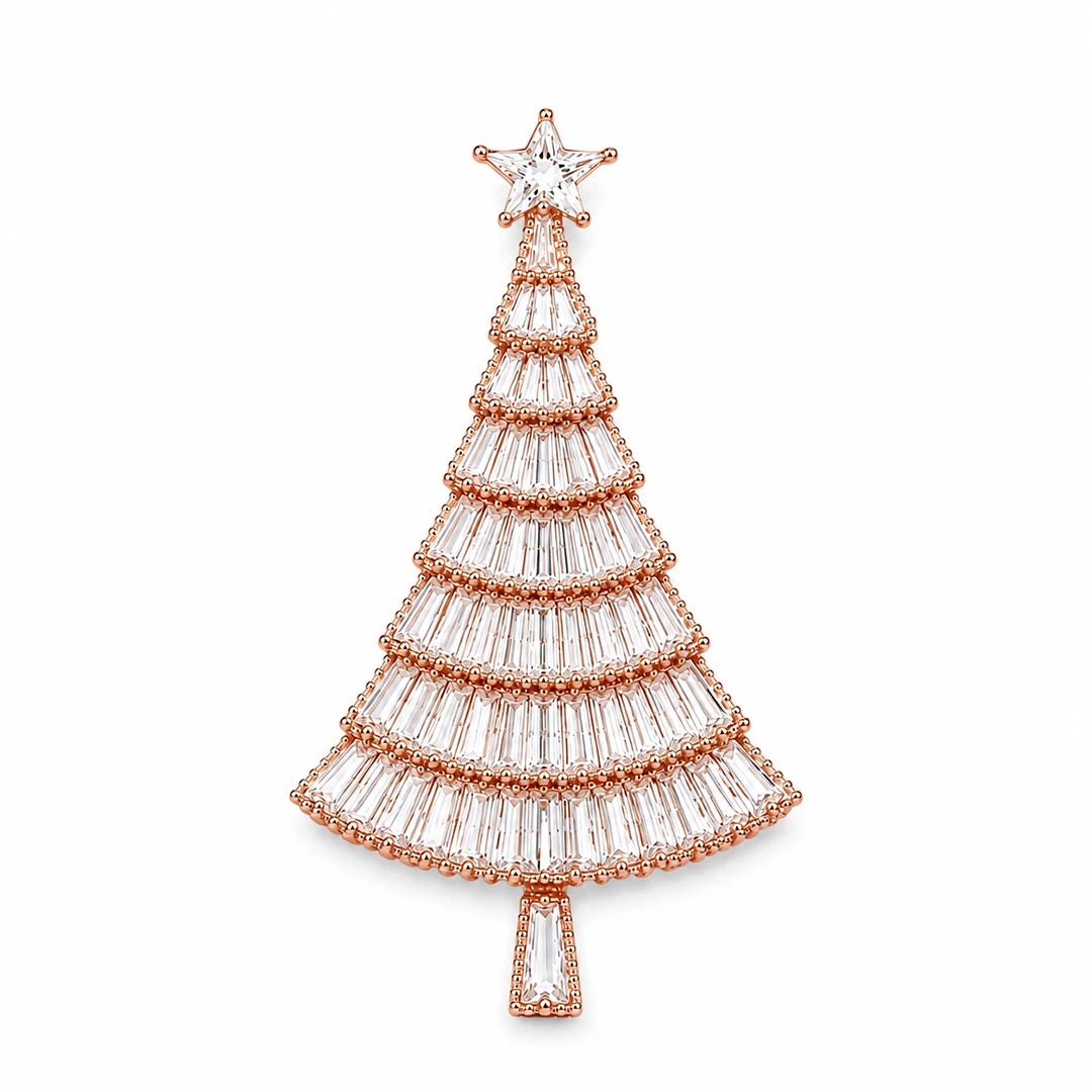 CZ Christmas Tree Star Brooch Rose Gold, rose gold