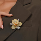 CZ Flower Brooch Pin pinned to a model's outfit