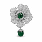 Zard Jewelry Green Aventurine Flower Brooch Pendant with Cubic Zirconia