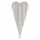 Heart Rhinestone Fringe Tassel Statement Brooch, silver