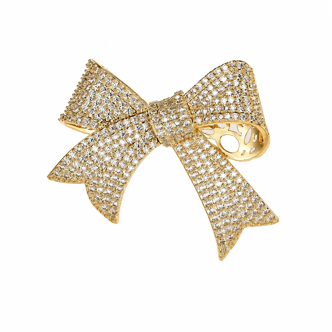 Zard Jewelry Large Ribbon Bow Brooch in CZ Accent