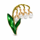 Zard Jewelry Lily of the Valley Flower Brooch with Dangling Pearl Accent