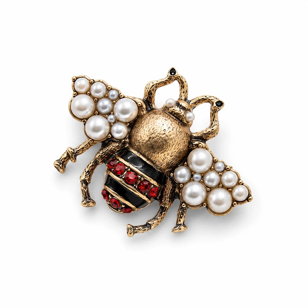 Zard Jewelry Red Bumblebee Brooch in Pearl Accent