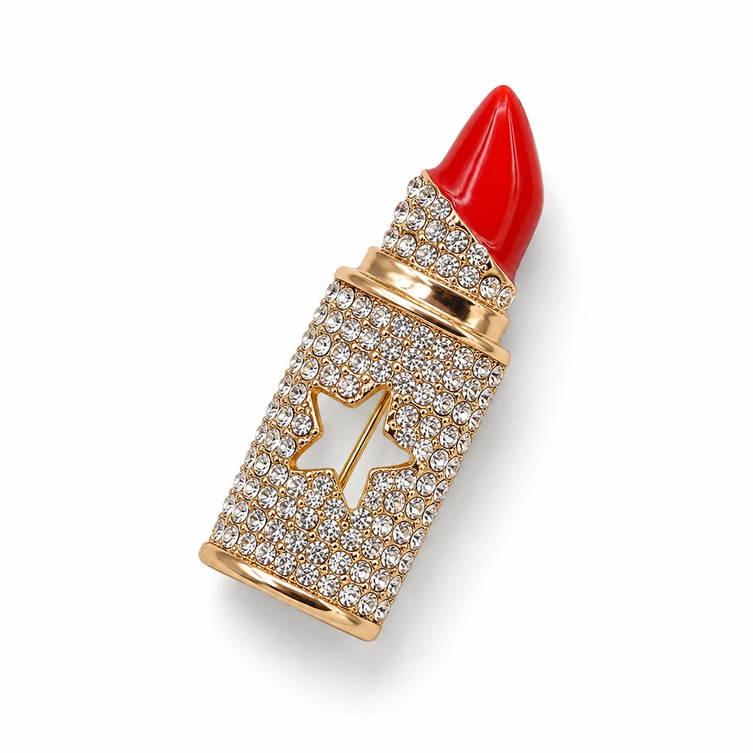 Zard Jewelry Red Lipstick Brooch in Crystal Rhinestone Accent