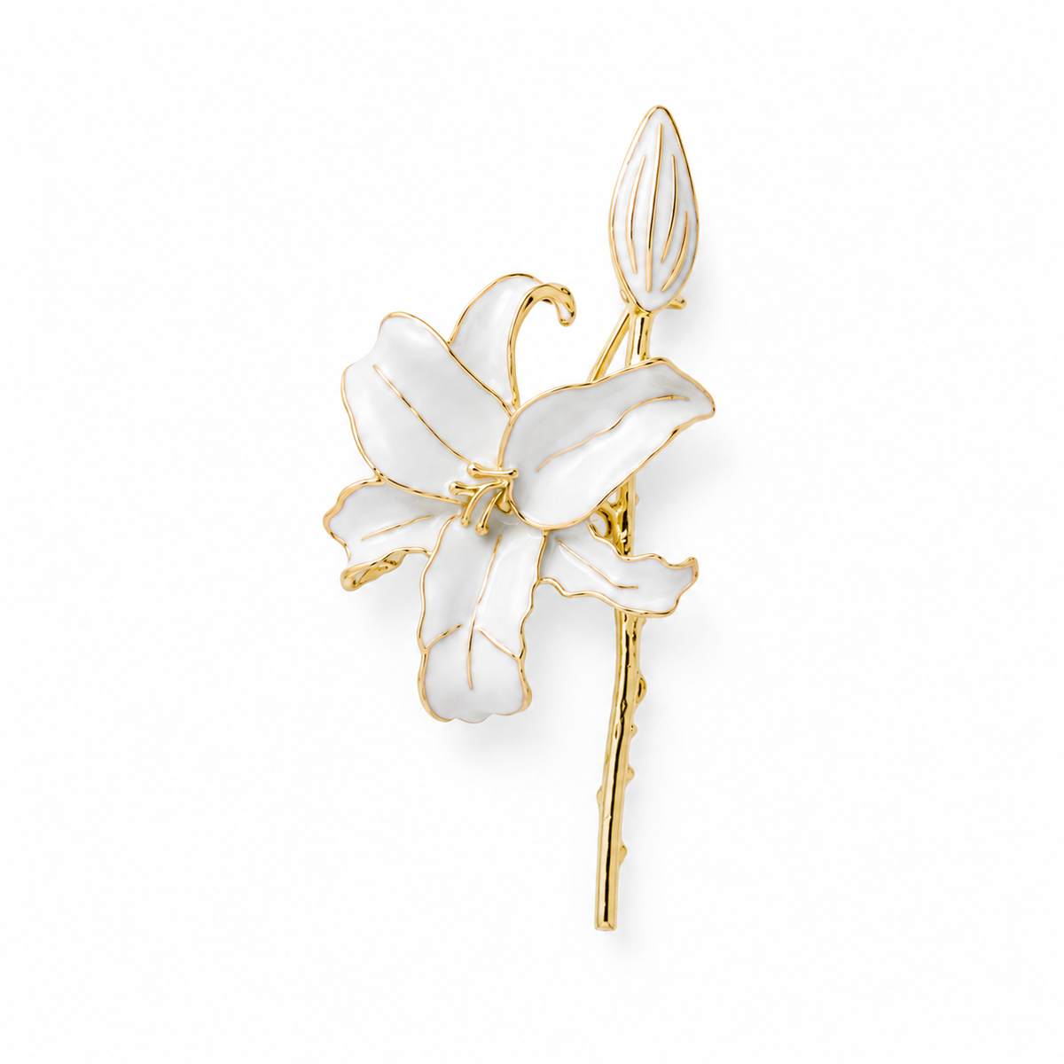 Zard Jewelry White Lily Flower Enamel Lapel Brooch