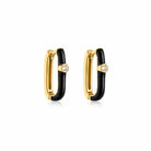 Zard Jewelry Black Enamel Oval Huggie Hoop Earrings with CZ Accent