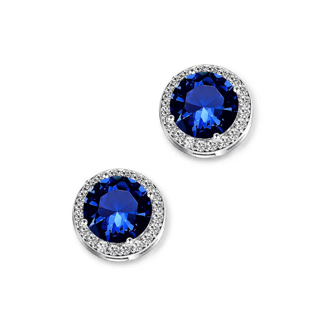 Zard Jewelry Blue Round-Cut Cubic Zirconia Halo Stud Earrings